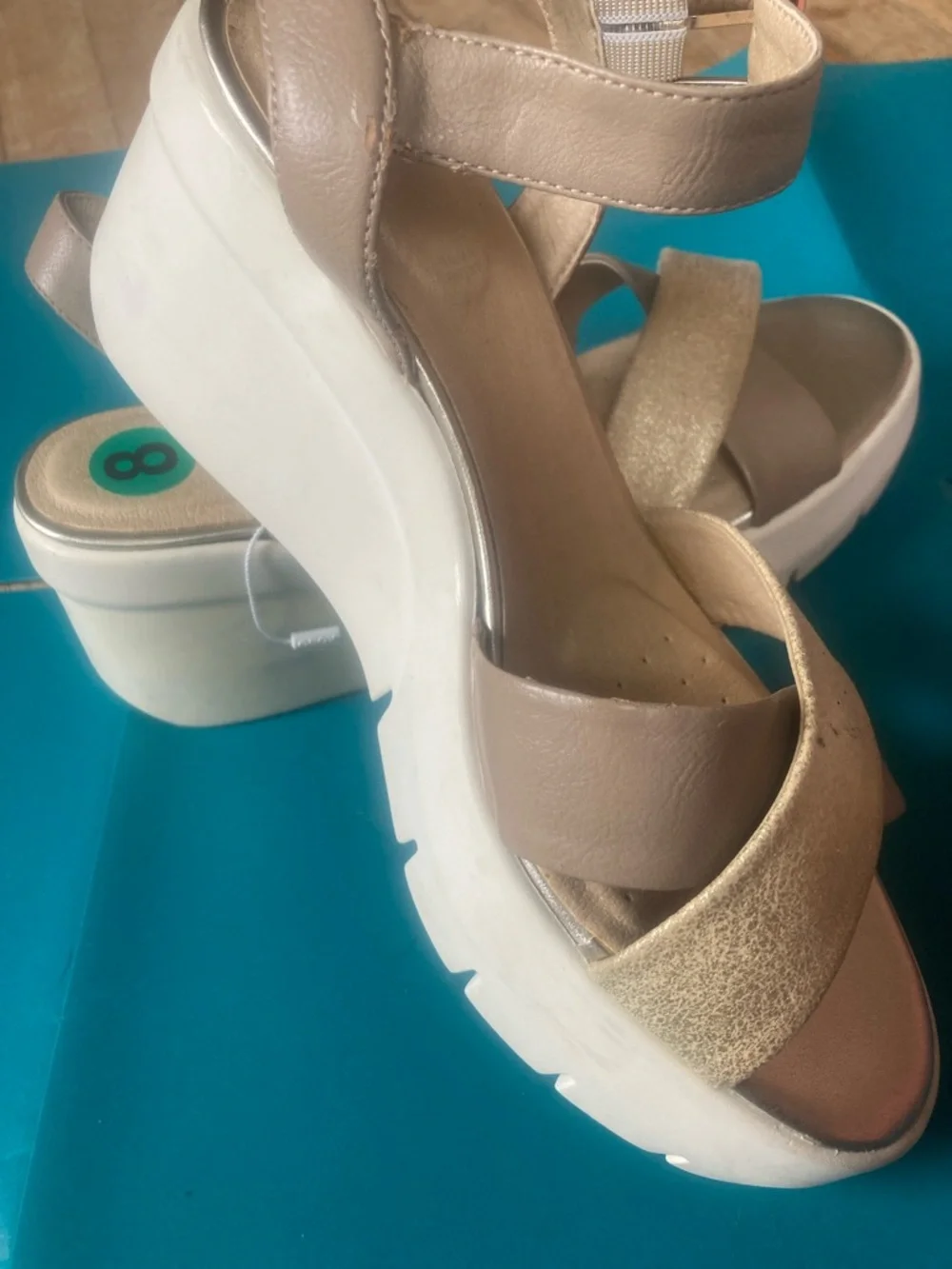Geox Metallic Beige and Gold Wedge Sandals - Picture 4 of 6